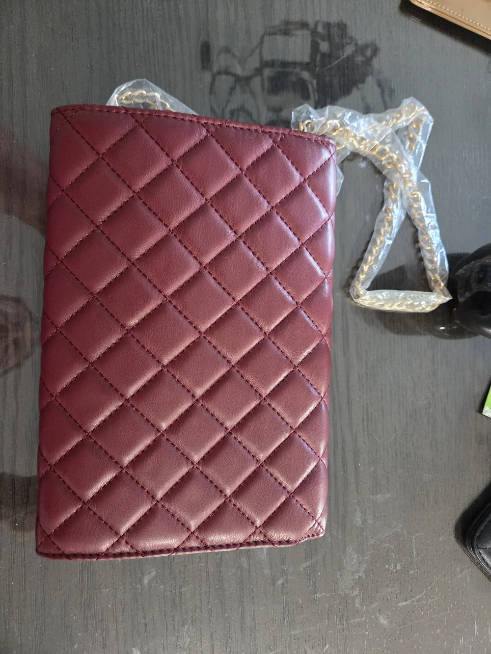 Badgley Mischka Quilted Burgundy Chain Shoulder Bag